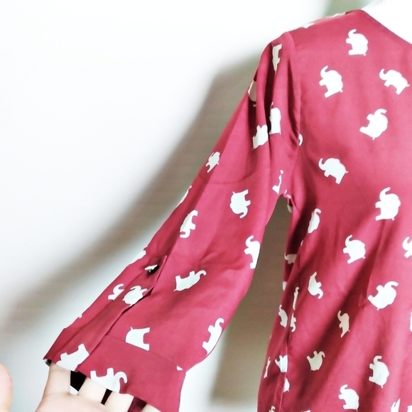 Everly Red 3/4 Sleeve Elephant Print Blouse - Picture 6 of 8